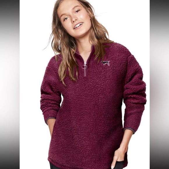 Victoria's Secret Victorias Secret Pink Sherpa Boyfriend Quarte - Picture 1 of 14